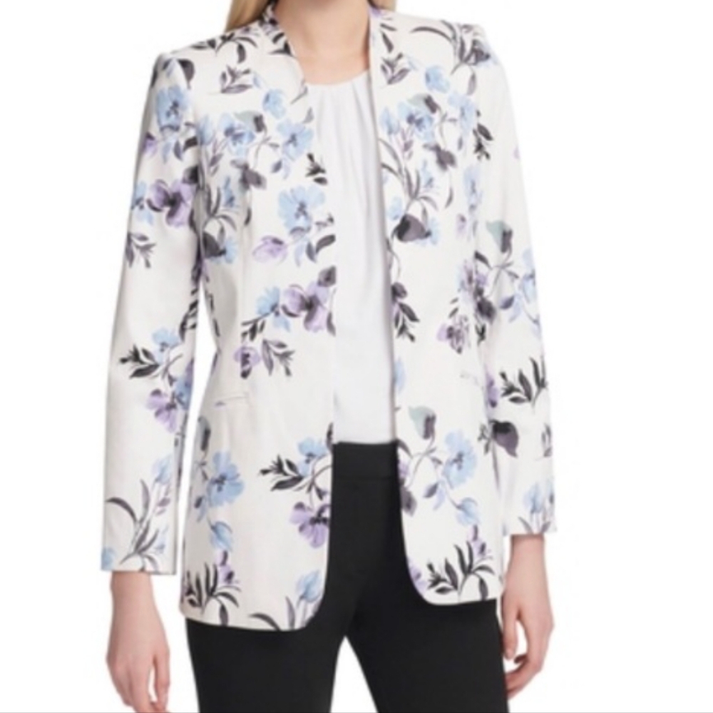 Plus Size Calvin Klein Open Front Floral Blazer